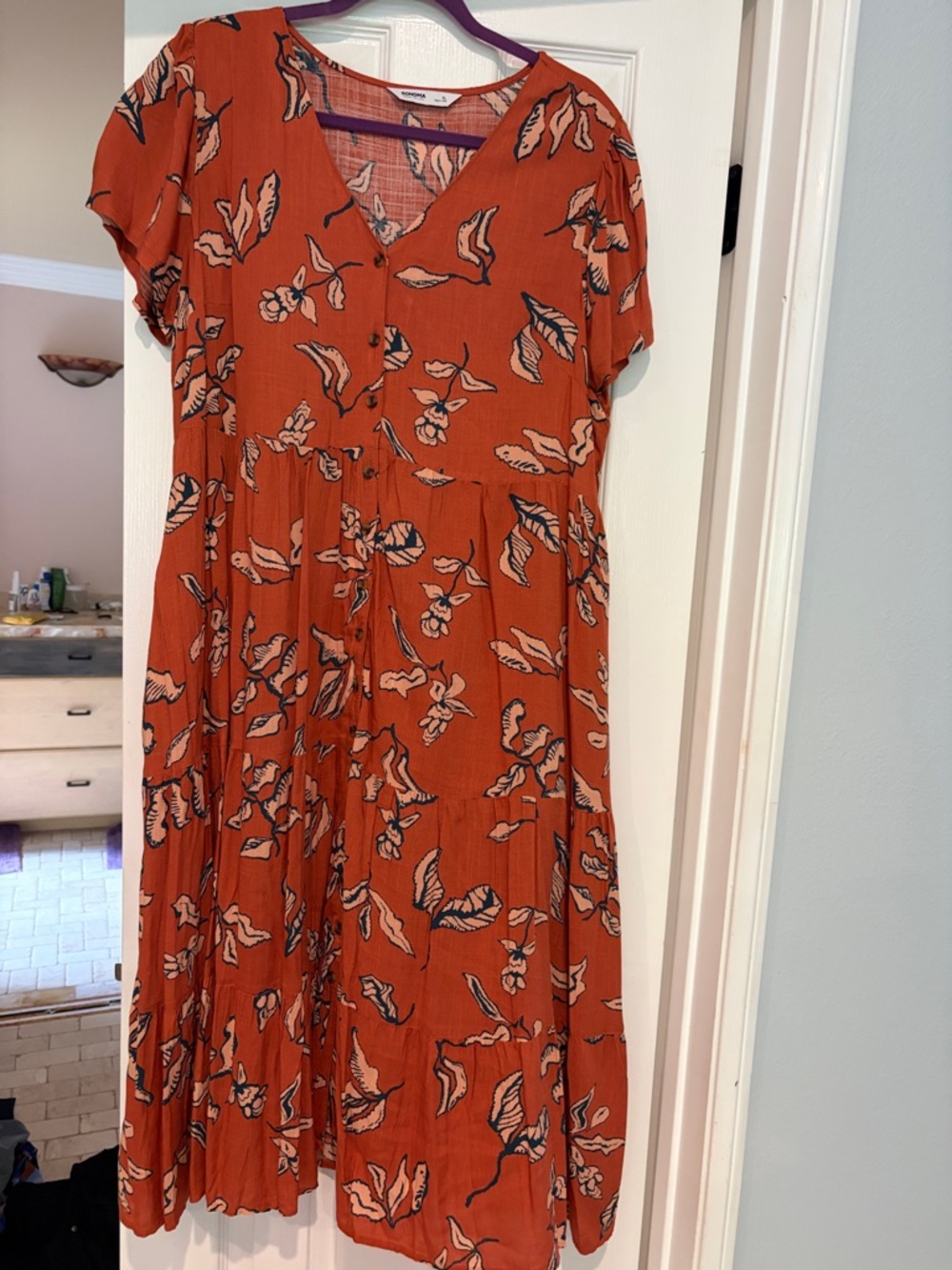 NWT Sonoma Midi Dress Orange Floral Print